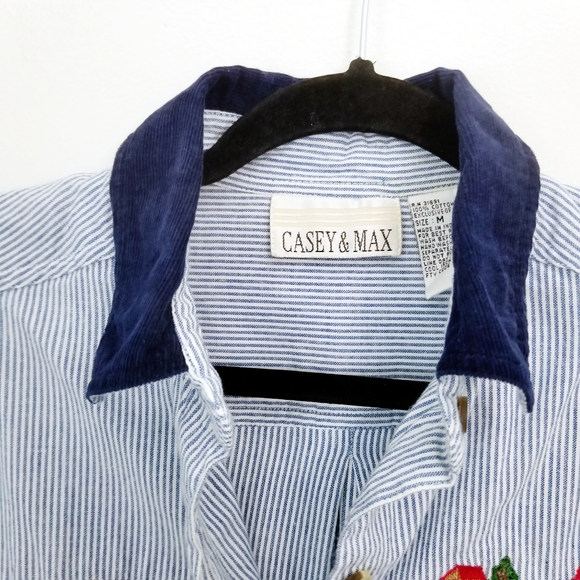 Vintage Casey & Max 90s Autumn Fall Pumpkin Scarecrow Button Down Corduroy Top - Picture 6 of 7